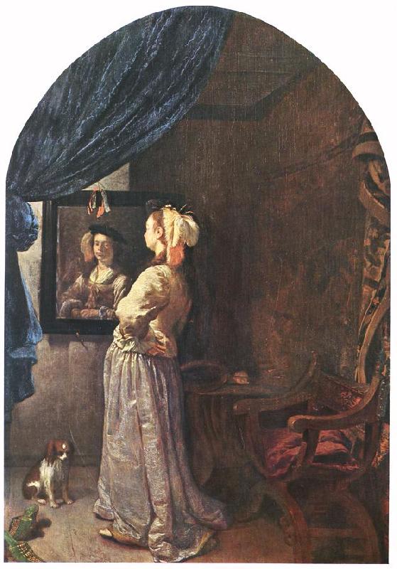 MIERIS, Frans van, the Elder Woman before the Mirror Sweden oil painting art